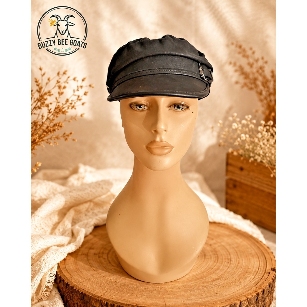 Women's Faux Leather Cabbie Newsboy Cap Black Western Buckle Hat One Size